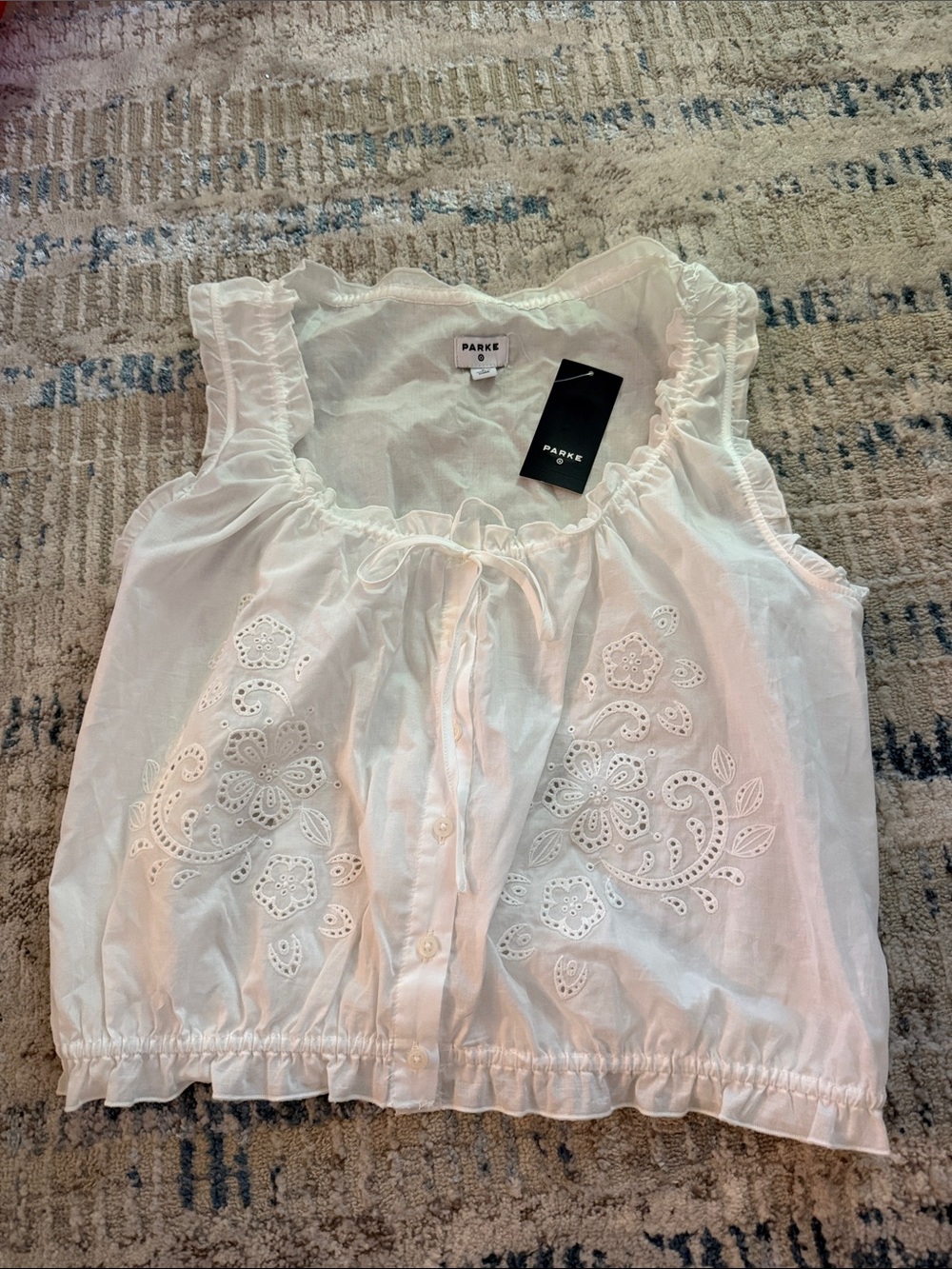 Parke & Ronen White Eyelet Tie-Front Camisole